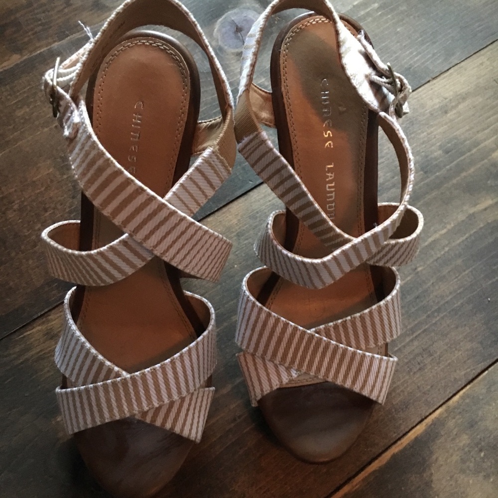 Chinese Laundry stripped wedges